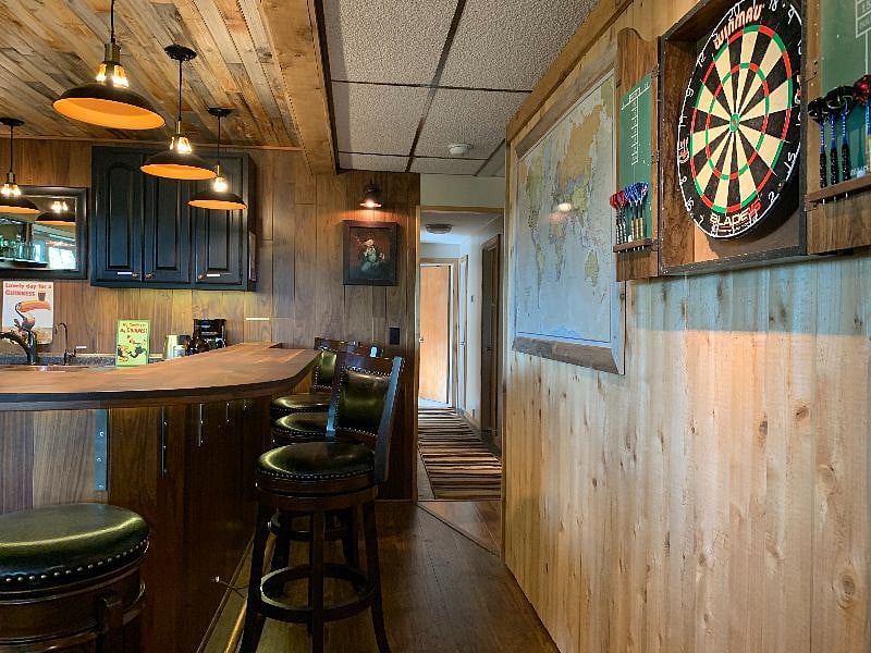 Bar top and dart board in the pub/kitchen