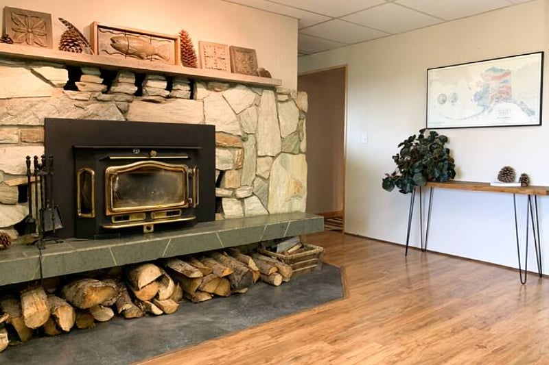 Wood stove in living area