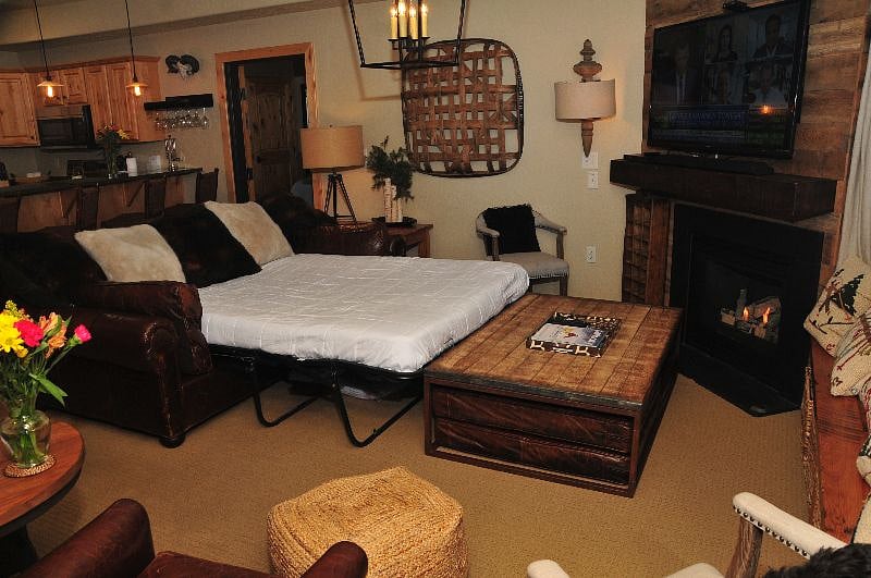The sofa converts to a sleeper with a top-rated mattress.