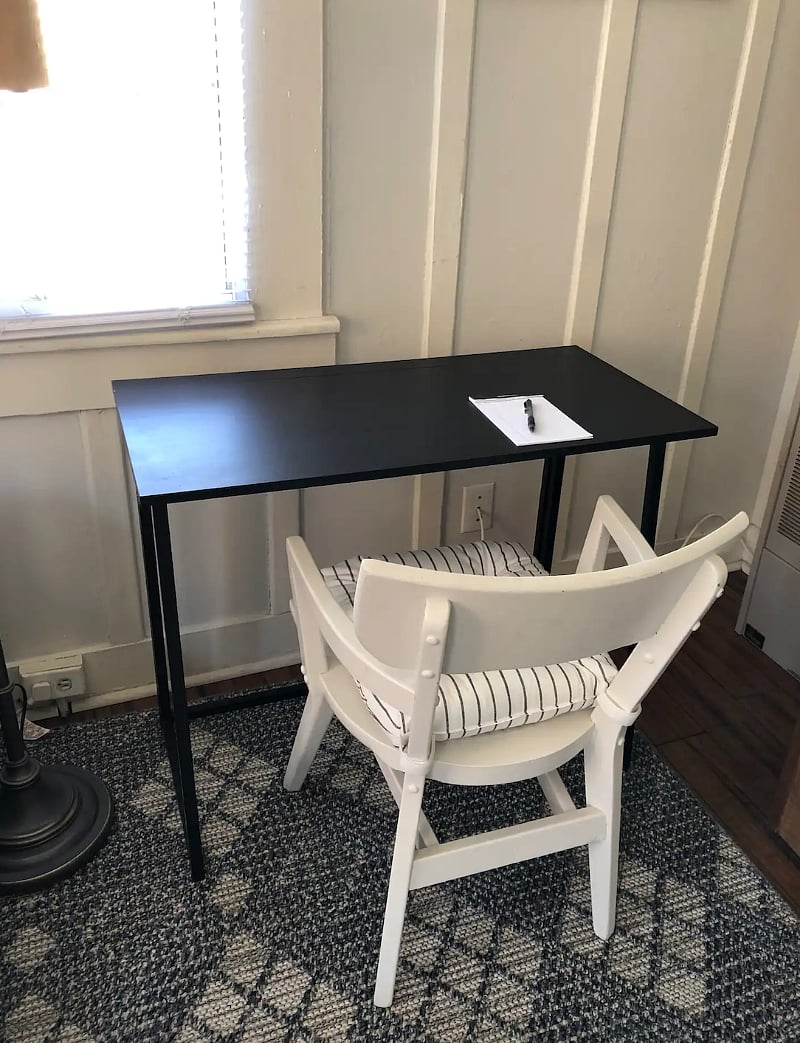 The desk can be inside as well as an extra work space