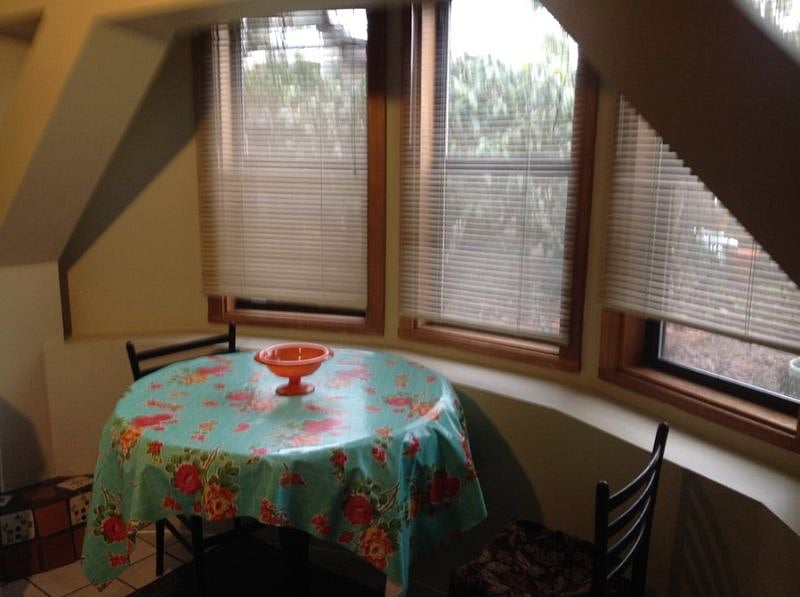 Table in kitchen with nice natural light from backyard
