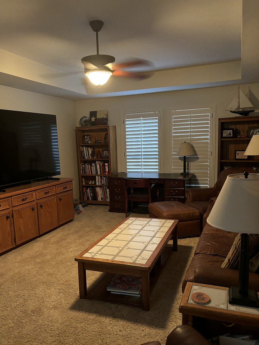 Large upstairs den; owner seldom goes up to den except to watch an occasional sporting event
