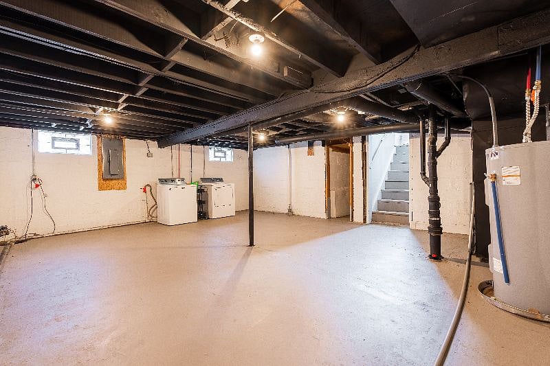 Basement with washer and dryer