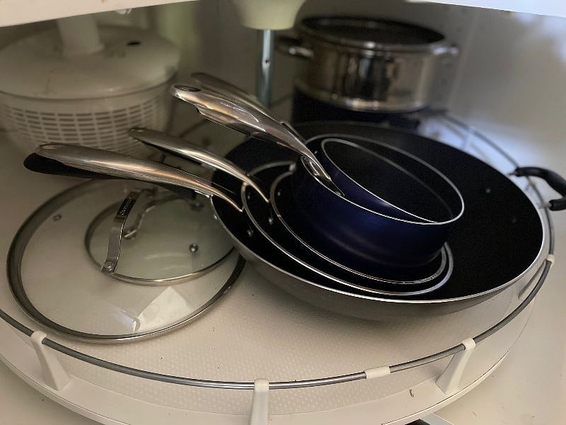 Full range of pots, pans with lids