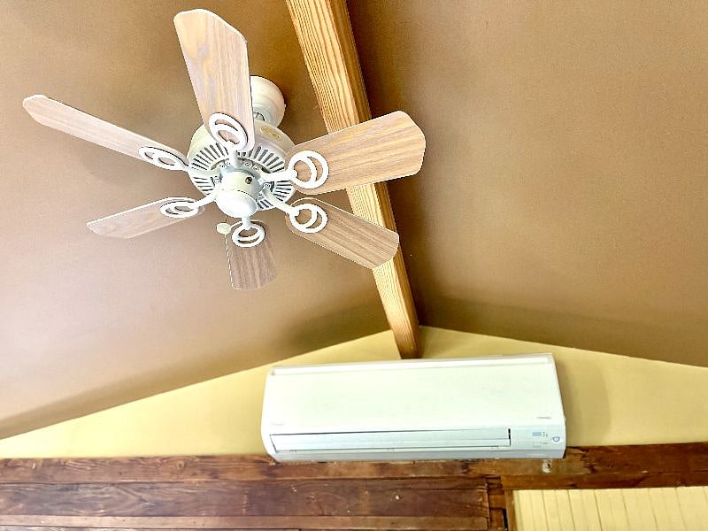 Heat pump provides heat and cool.