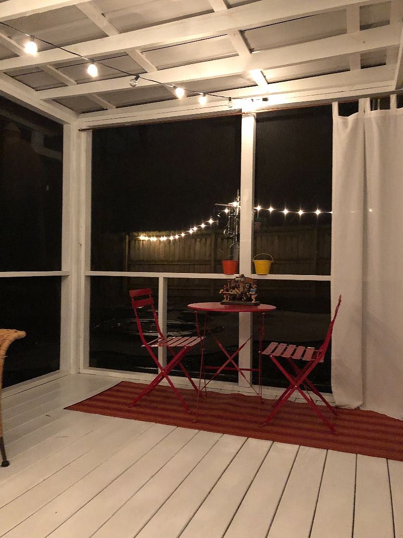 Screened-in porch at night