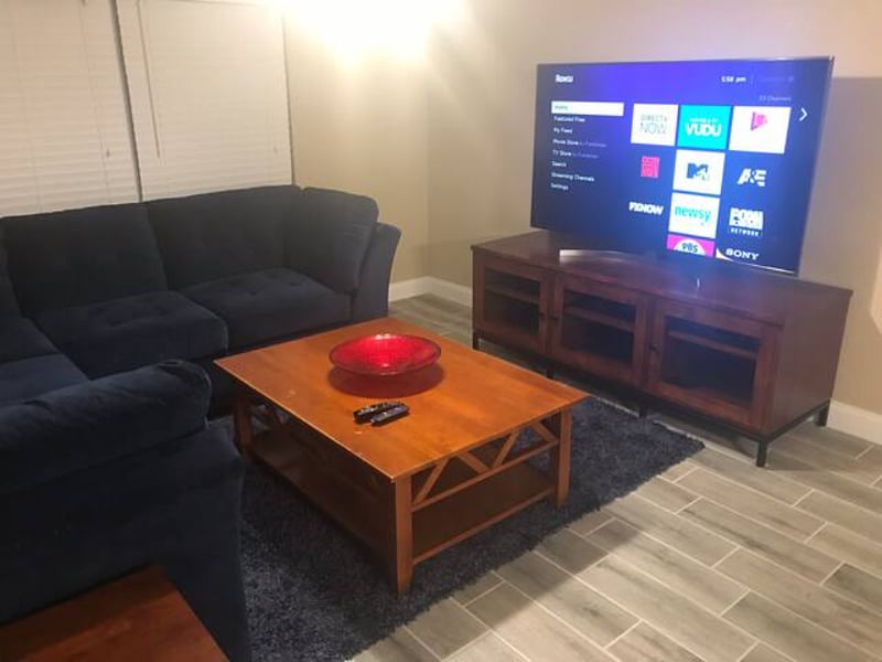 65" TV with Roku to easily access all of your favorite apps. Access to DirectTV and HBOMax are included free! 