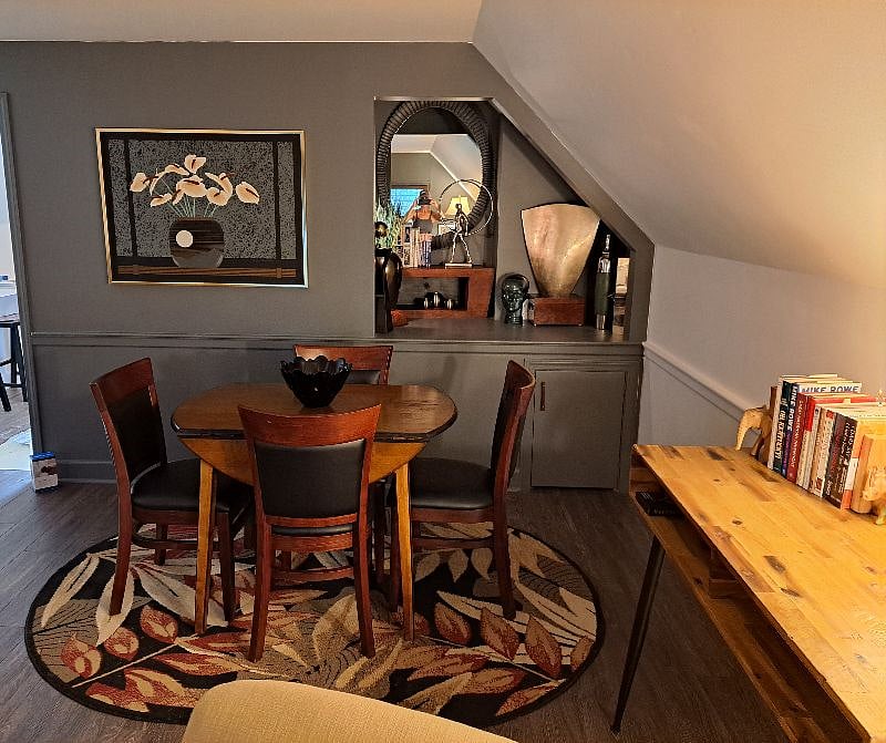 Dedicated dining area in living room. Seats 4.