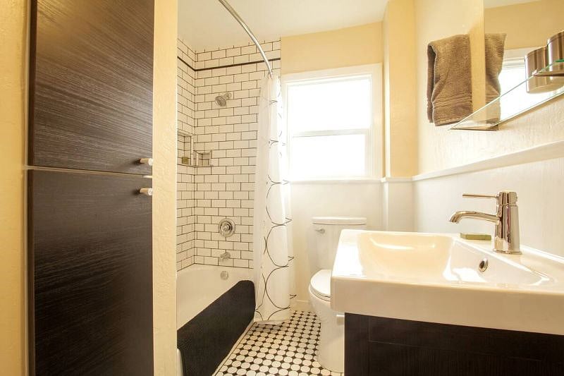 The bathroom is small, but has everything you need.