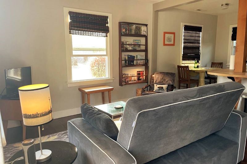 This is the view of the living room as you enter the cottage.