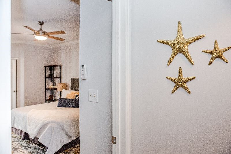 A first look into the primary bedroom with huge walk in closet