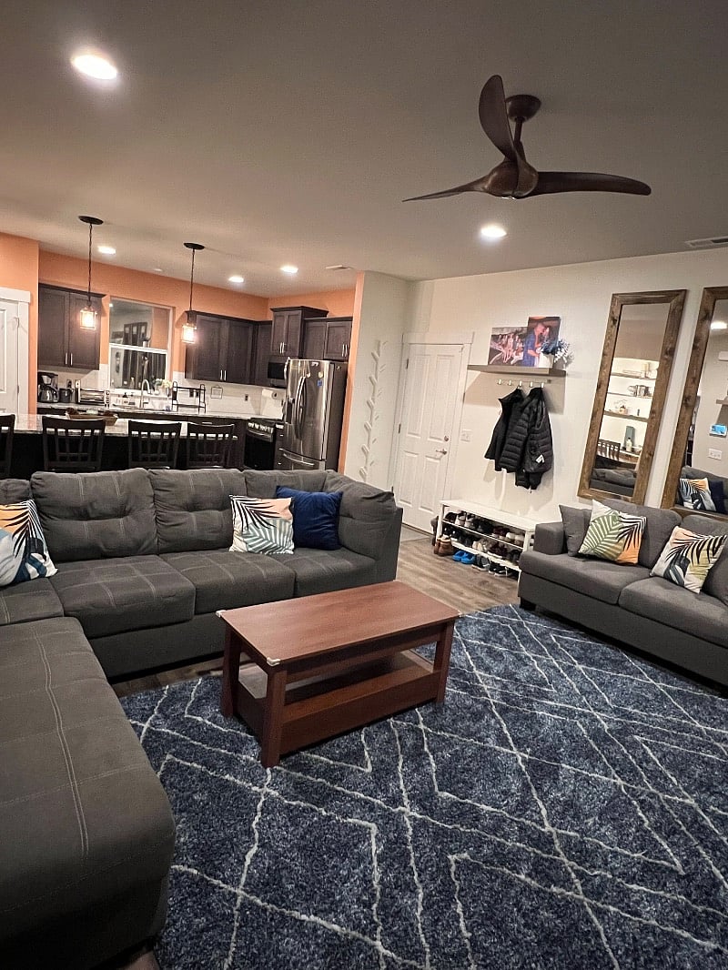 Shared living room and garage entry.