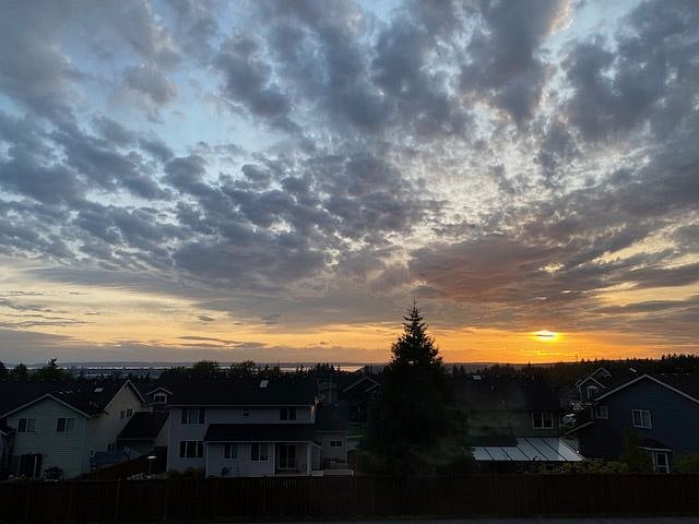 View of the Olympic Mountains, downtown Everett, and the Puget Sound at sunset from the master bedroom!