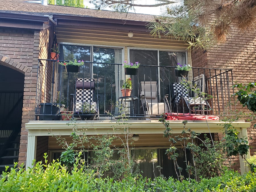 Balcony (bushes below have been pruned and chairs updated since this pic was taken)