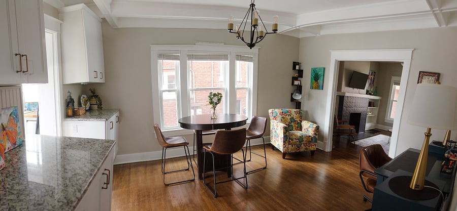 Dining Room includes new, built in cabinets for extra storage.