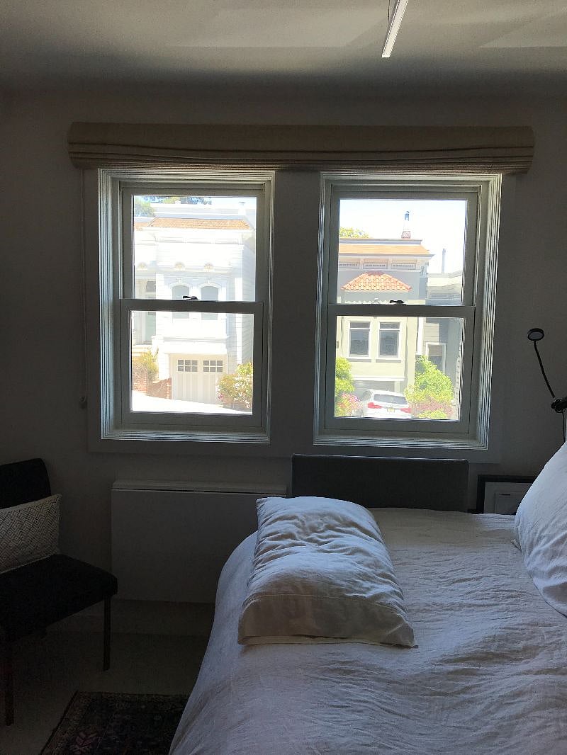 View of street through studio windows