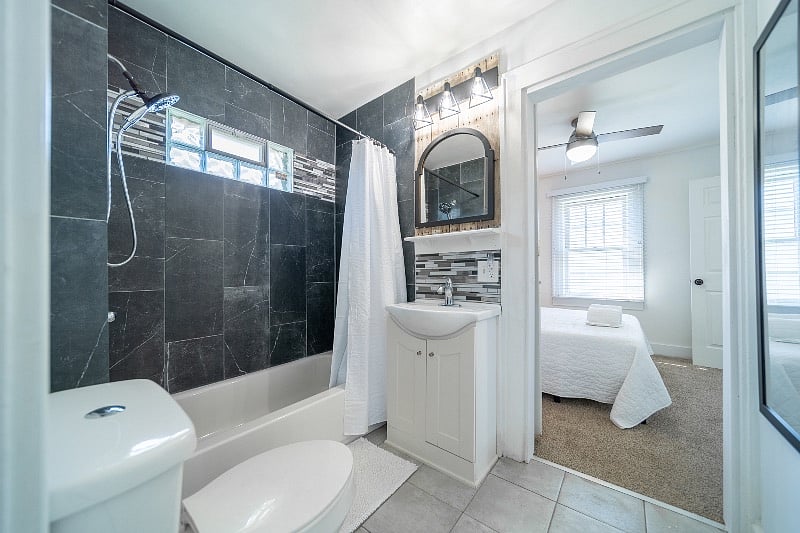 Jack and jill bathroom which connects the queen bedroom and the twin bedroom.