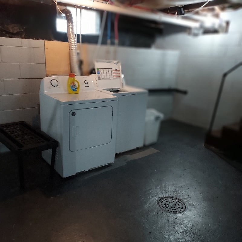 The washer and dryer are in the basement. Our basement is super clean.