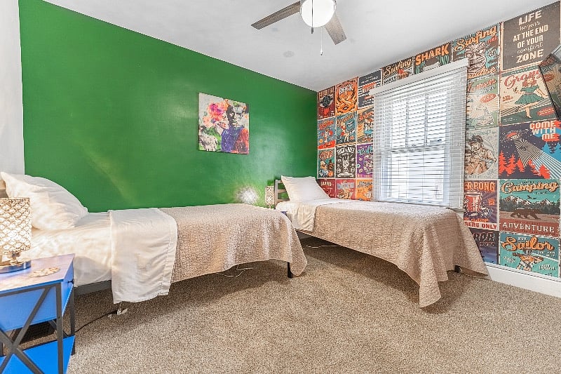 This twin bedroom is connected to the full jack and jill bathroom.