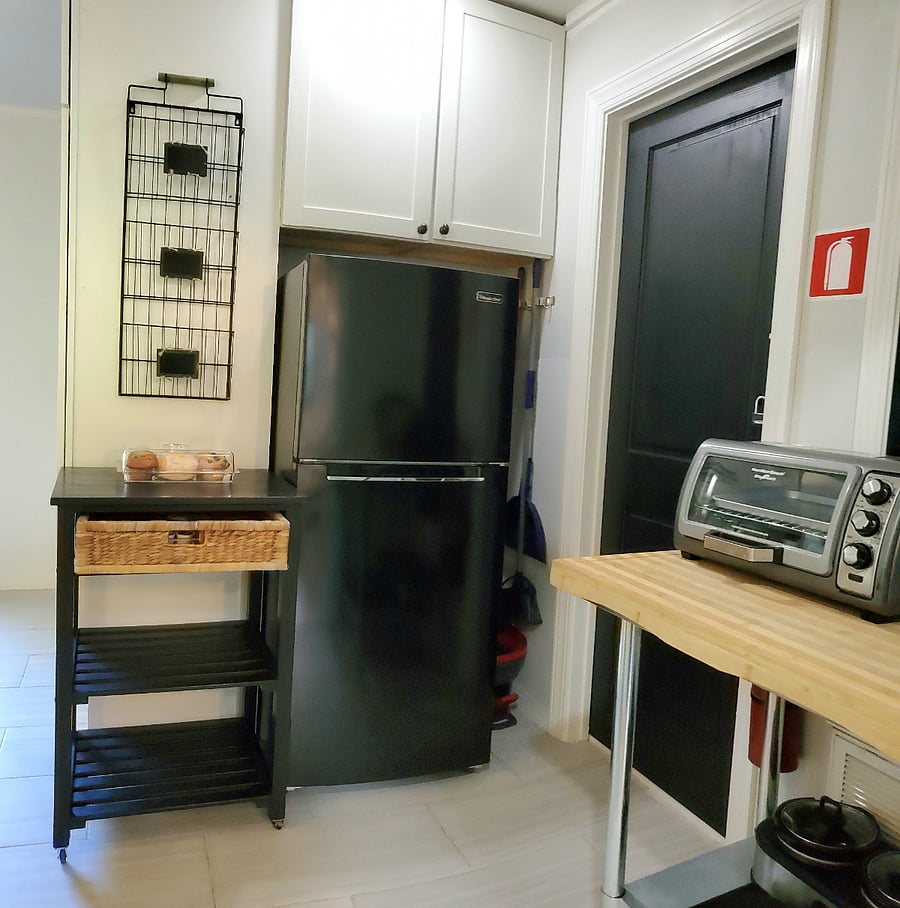 Fully-stocked KITCHENETTE 
- Large refrigerator 
- Large microwave
- Induction cook top
- Large toaster/pizza oven
- Rice cooker
- Air fryer
- Blender
- Electric wok
- Electric skillet
- Crock pot
- Coffee makers (Keurig, Drip & Pour Over)
- Household cleaning supplies
- Robot vacuum, push vacuum & handheld vacuum
- Ironing board, iron, upholstery steamer