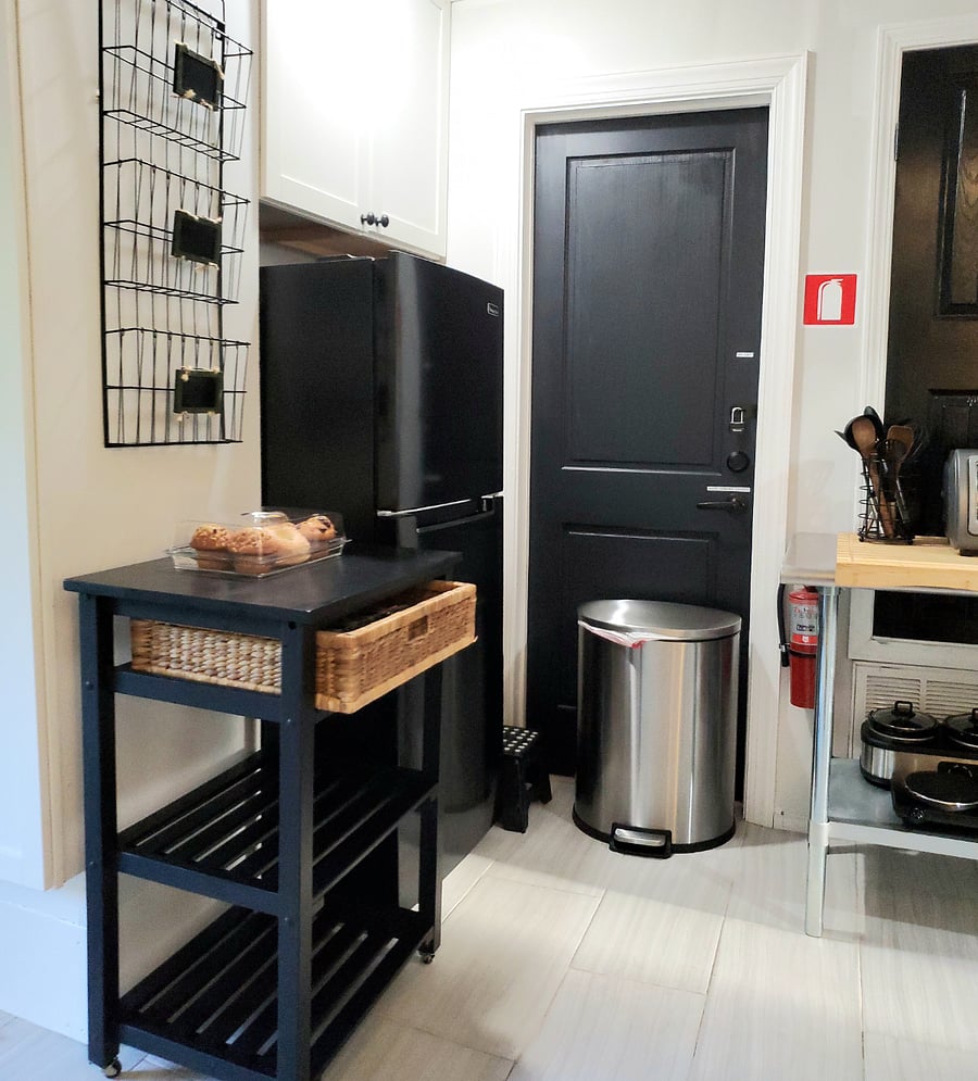 Fully-stocked KITCHENETTE 
- Large refrigerator 
- Large microwave
- Induction cook top
- Large toaster/pizza oven
- Rice cooker
- Air fryer
- Blender
- Electric wok
- Electric skillet
- Crock pot
- Coffee makers (Keurig, Drip & Pour Over)
- Household cleaning supplies
- Robot vacuum, push vacuum & handheld vacuum
- Ironing board, iron, upholstery steamer