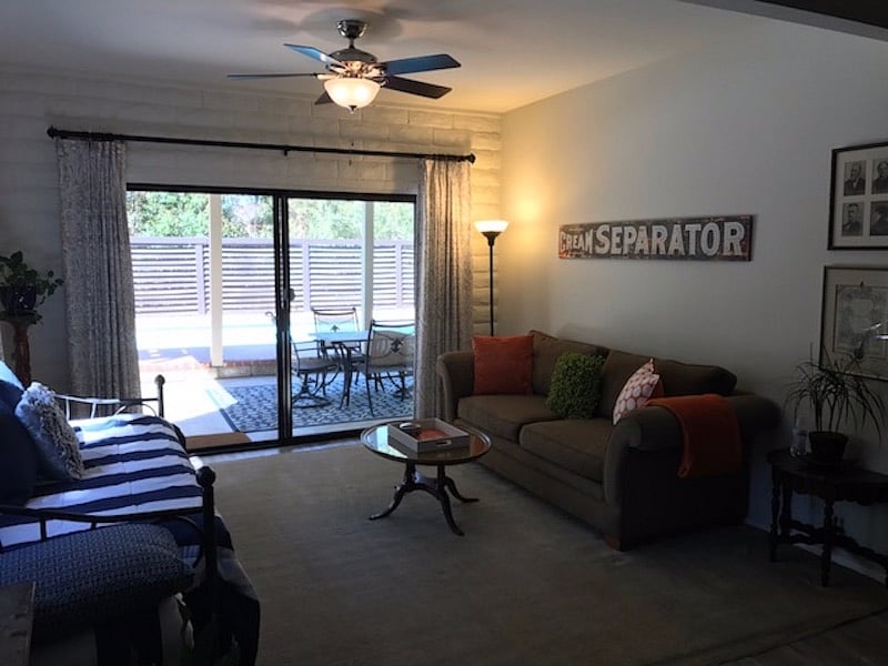Seating with 55" Directv on pool level