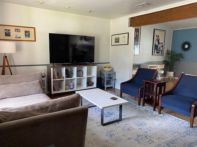 Spacious, comfortable living area designed for extended stays quiet, bright, and inviting.
