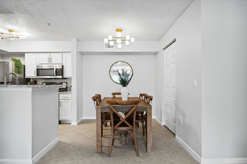 Modern dining area seats 6