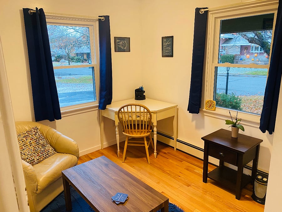 First floor room, usually used as an office! Upon request, a daybed which is stored disassembled in the basement can be put in here, great for visitors coming for a few nights.