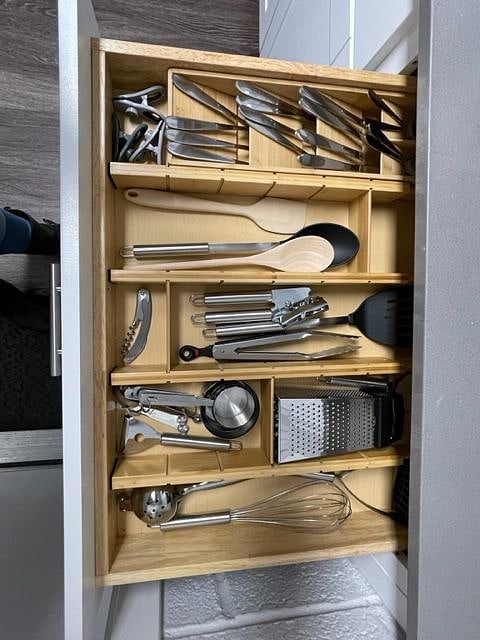 kitchen utensils in drawers