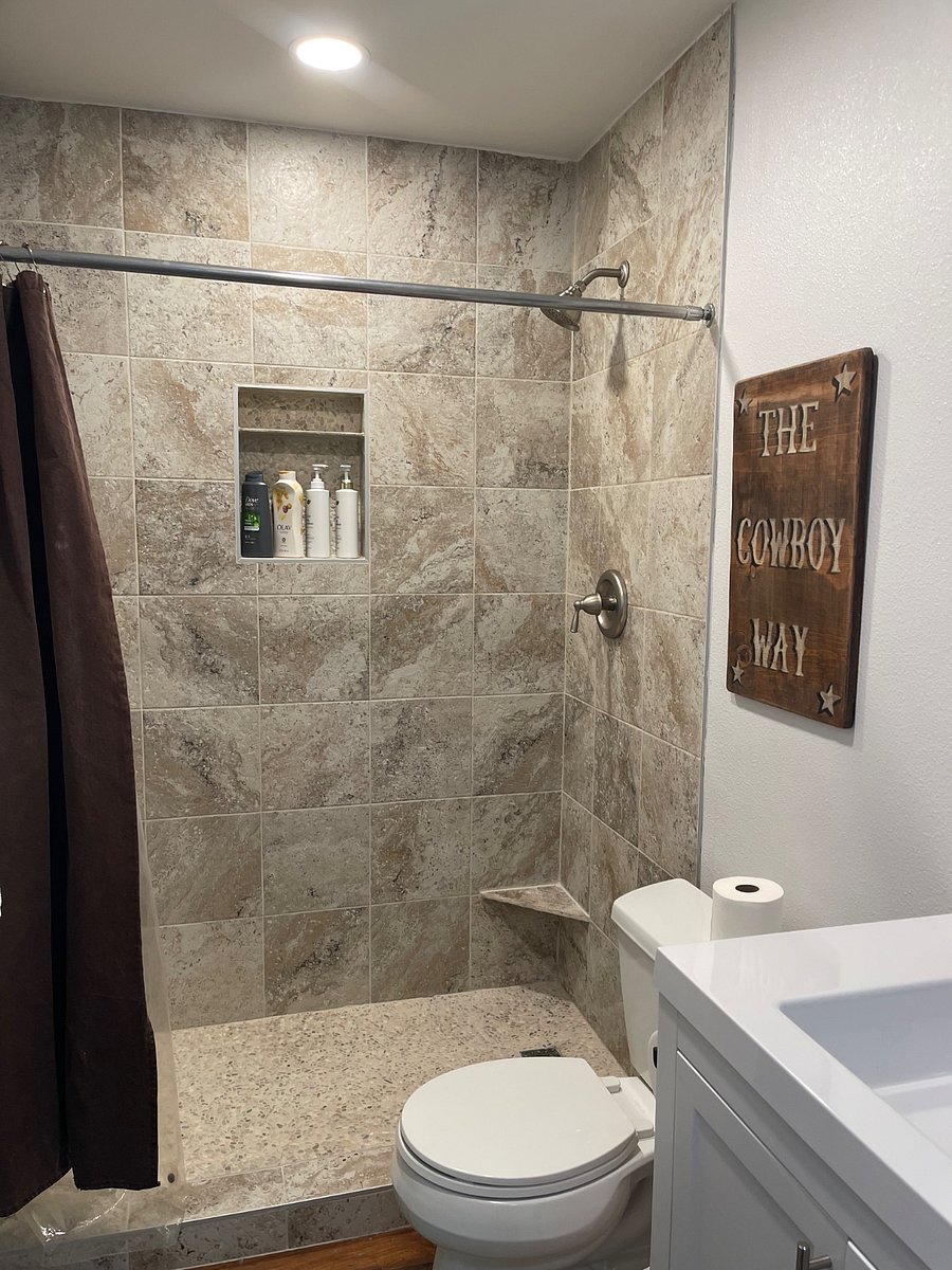 New tiled walk in shower - will have a sliding glass door soon