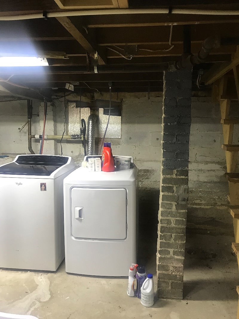 washer and dryer in the basement