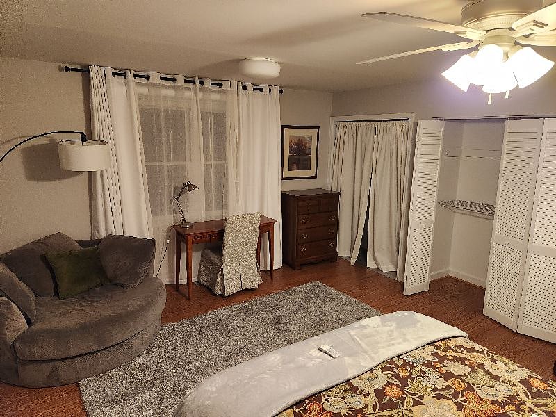 Please be aware this is a picture of main bathroom entrance. Because this apartment is ADA Accessible there was no way to install a door on bathroom we have provided a removable curtain for those that want it.