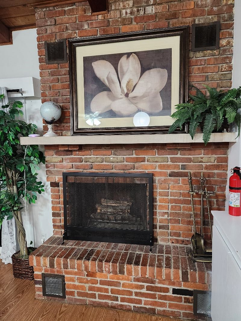Fireplace from kitchen