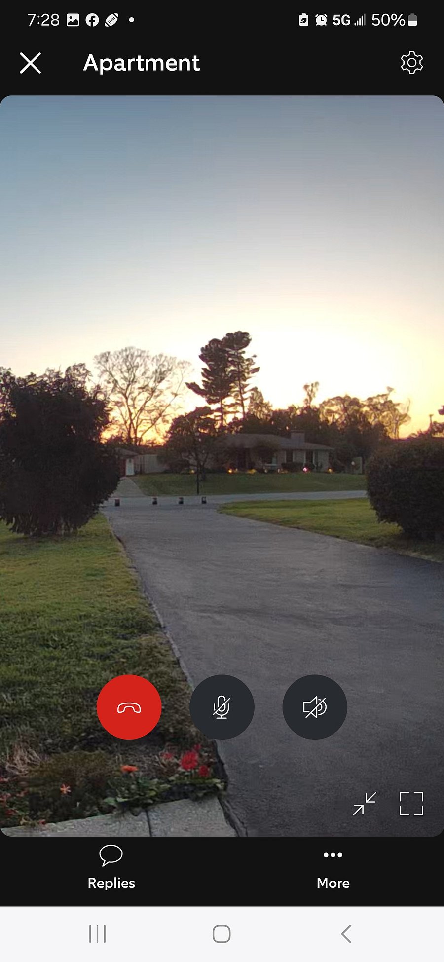 View of your parking space and street from ring doorbell at sunset.