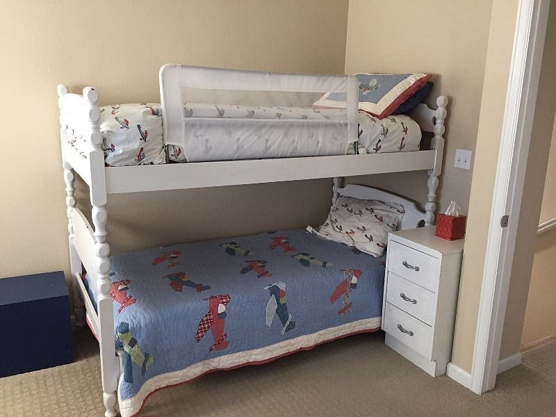 Third bedroom.  Bunk beds, with another single mattress under the bed.  Upper bunk is for kiddos - not adults.