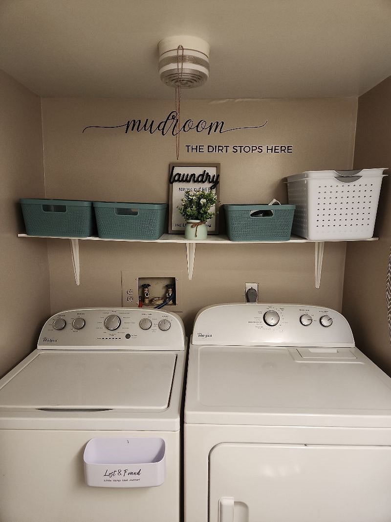 Full size newer washer & dryer, ironing board and iron.