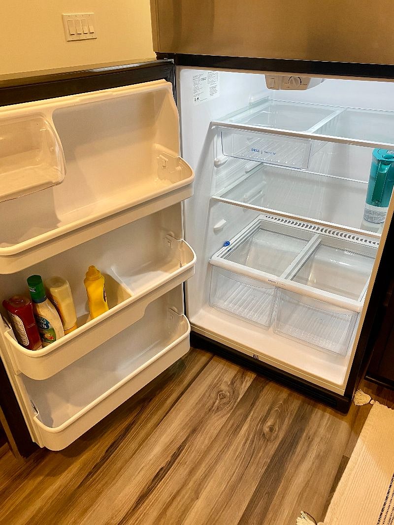 We supply a starter set of condiments: ketchup, mustard, mayo, ranch, olive oil, salt, pepper, spices, k cups, sugar, creamer