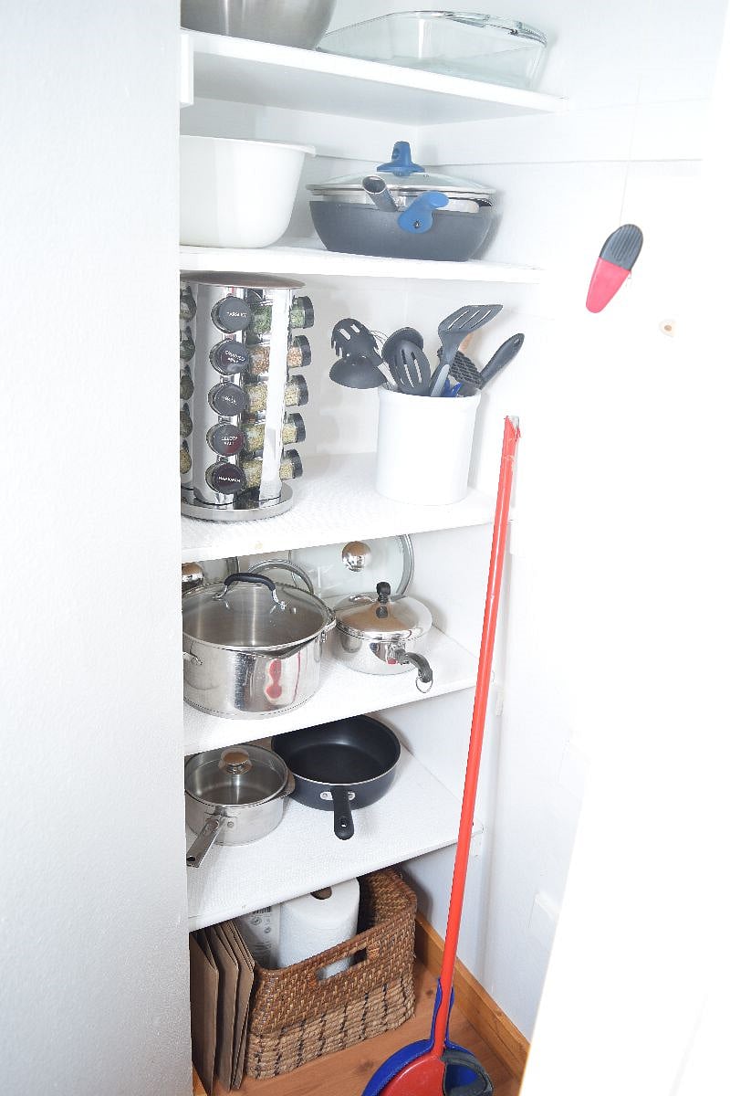 Kitchen pantry fully stocked with all the essential equipment and supplies needed to cook and serve most meals. Spices also stocked.
