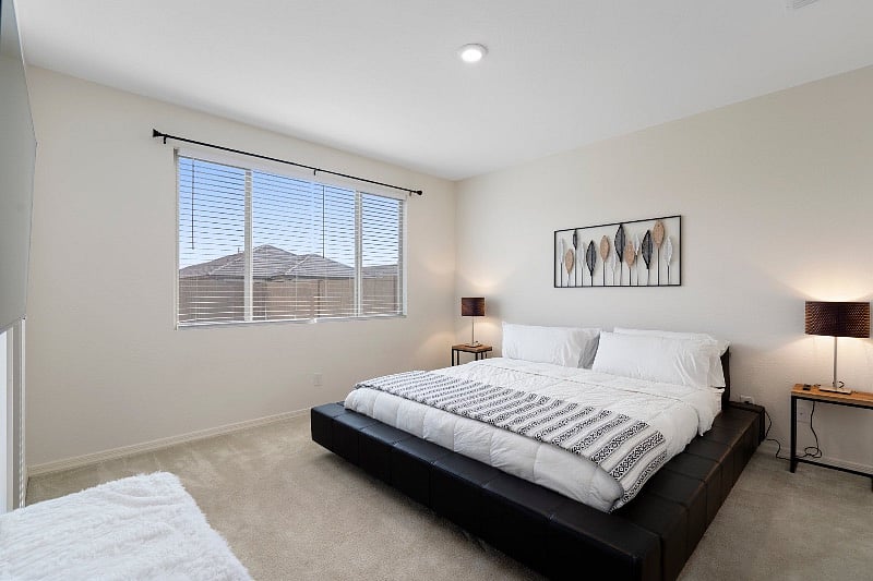 Blackout curtains provided (not featured)