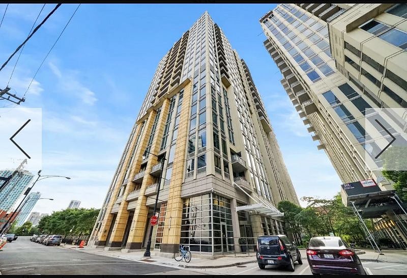 Building entry at street level view