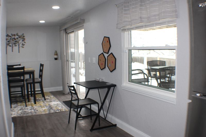Writing desk and chair with cork boards for notes