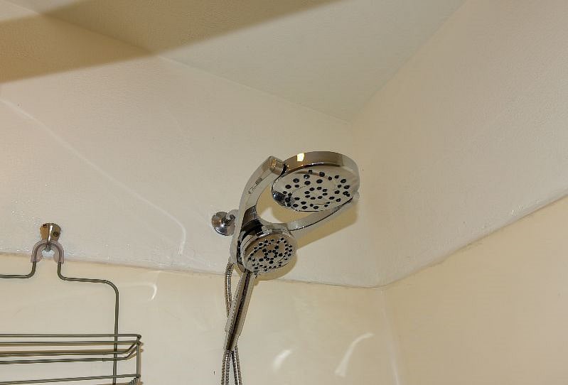The shower has a very nice rain fall spray head as well as a detachable spray wand.