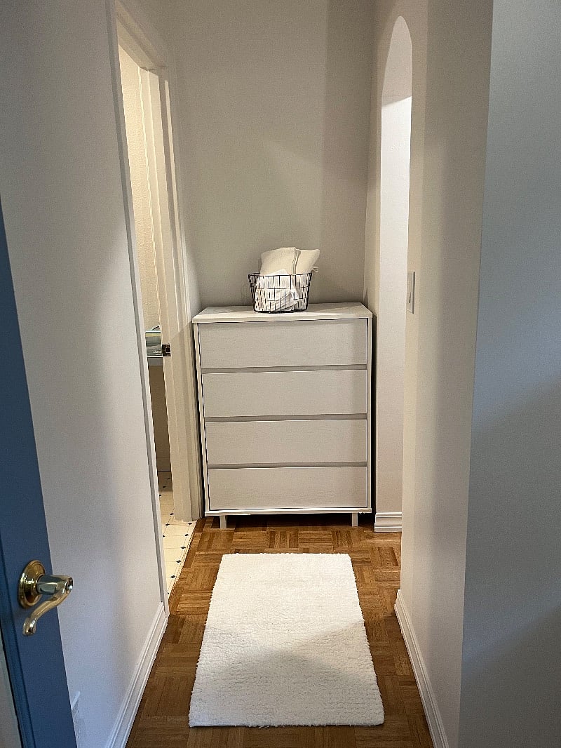 Dresser between bathroom and closet