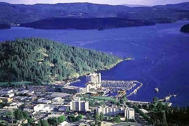Downtown Coeur d'Alene and Tubbs Hill. Loft is in lower right corner of this picture.