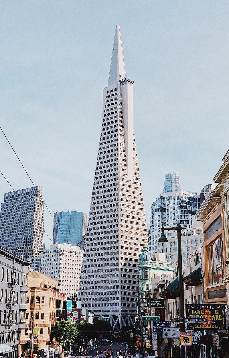 Looking down Columbus Street in North Beach to the TransAmerica building
