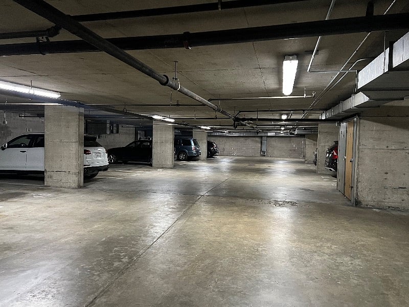 Parking garage, with dedicated parking spot