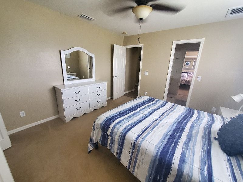 Queen bedroom with jack and jill bath/shower