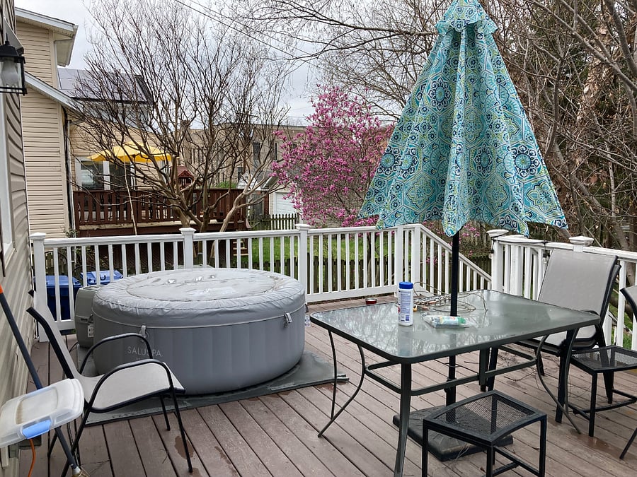 Back deck table and hot tub