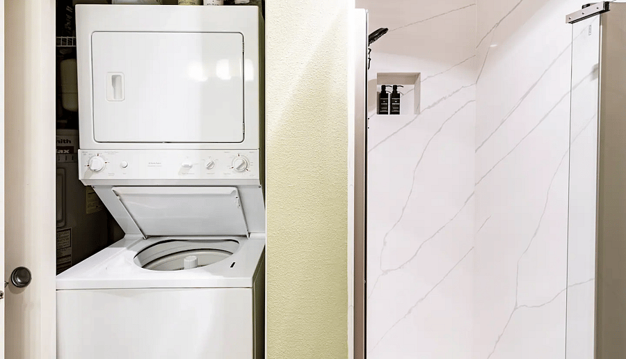 Laundry and shower.